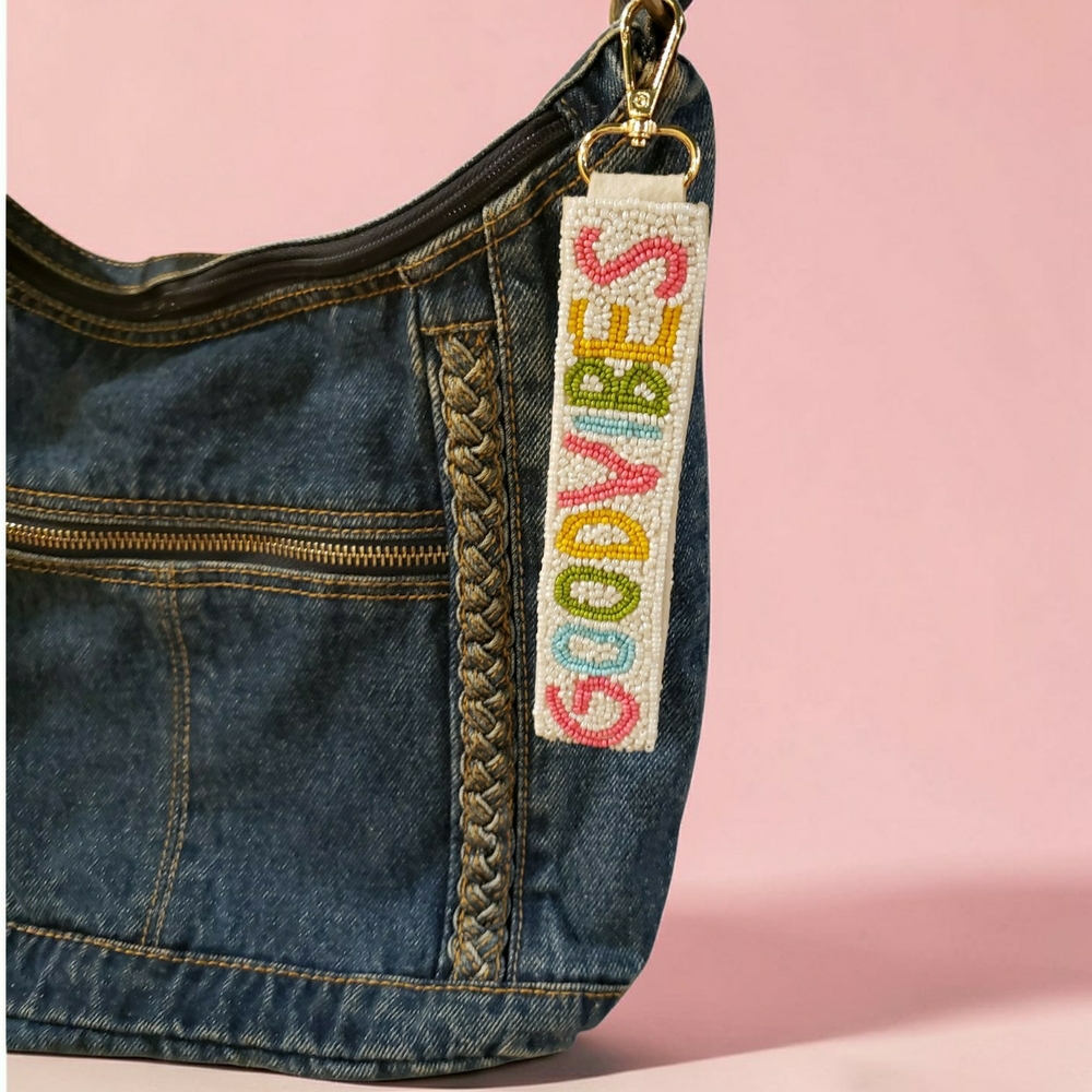' Good Vibes ' Beaded Multicolor Bag Charm / Wristlet NWT! - Picture 2 of 2